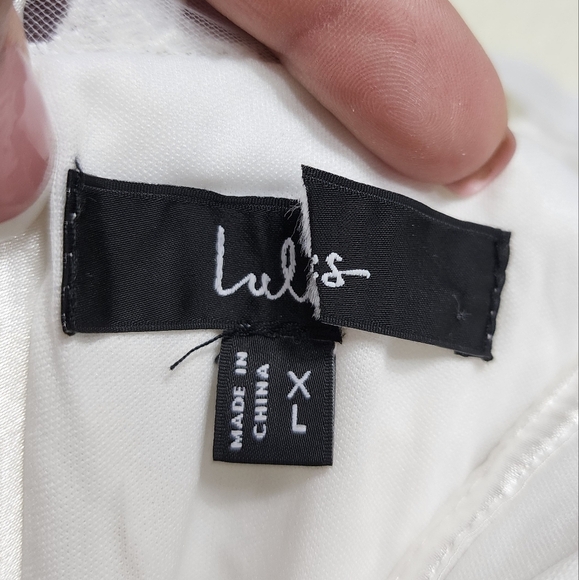 Lulus Midnight Sparkle White Mesh Embroidered Feather Bustier Jumpsuit XL Bridal - Picture 9 of 9